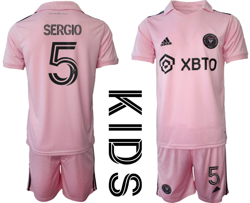 Kids Inter Miami Sergio Busquets #5 Thuis tenue 2023-24 Korte Mouw (+ Korte broeken)