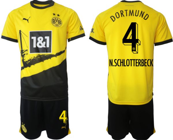 Borussia Dortmund Nico Schlotterbeck #4 Thuis tenue Voetbalshirts 2023-24 Korte Mouw (+ Korte broeken)