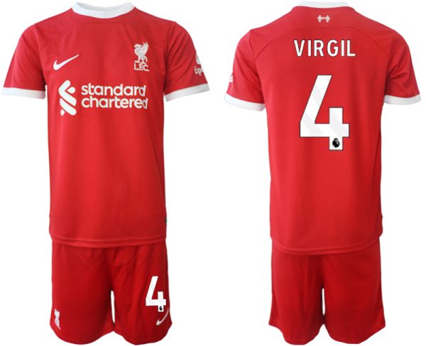 Liverpool Virgil van Dijk #4 Thuis tenue Voetbalshirts 2023-24 Korte Mouw (+ Korte broeken)