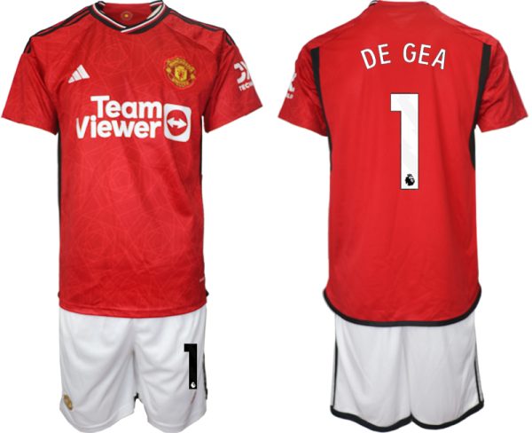 Manchester United David de Gea #1 Thuis tenue Voetbalshirts 2023-24 Korte Mouw (+ Korte broeken)