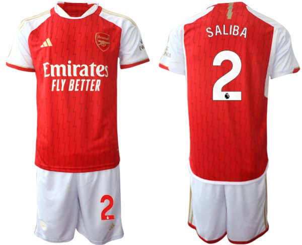 Arsenal William Saliba #2 Thuis tenue Voetbalshirts 2023-24 Korte Mouw (+ Korte broeken)