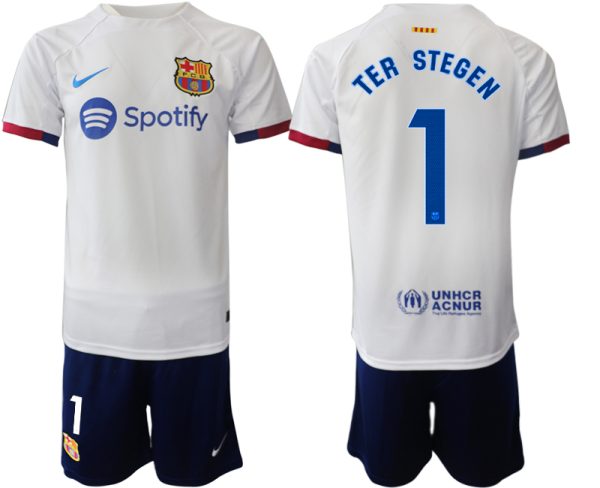 Barcelona Voetbalshirts Marc-Andre ter Stegen #1 Uit tenue 2023-24 Korte Mouw (+ Korte broeken)