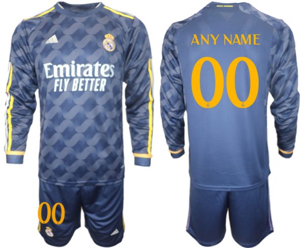 Real Madrid Any Name Uit tenue Mensen 2023-24 Lange Mouwen (+ Korte broeken) Voetbalshirts