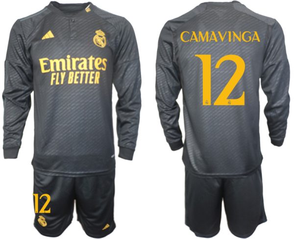 Real Madrid Eduardo Camavinga #12 Derde tenue Mensen 2023-24 Lange Mouwen (+ Korte broeken) Voetbalshirts