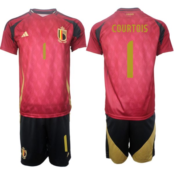 EK 2024 België Voetbaltenue 2024/25 Thibaut Courtois #1 Thuis tenue Korte Mouw (+ Korte broeken)