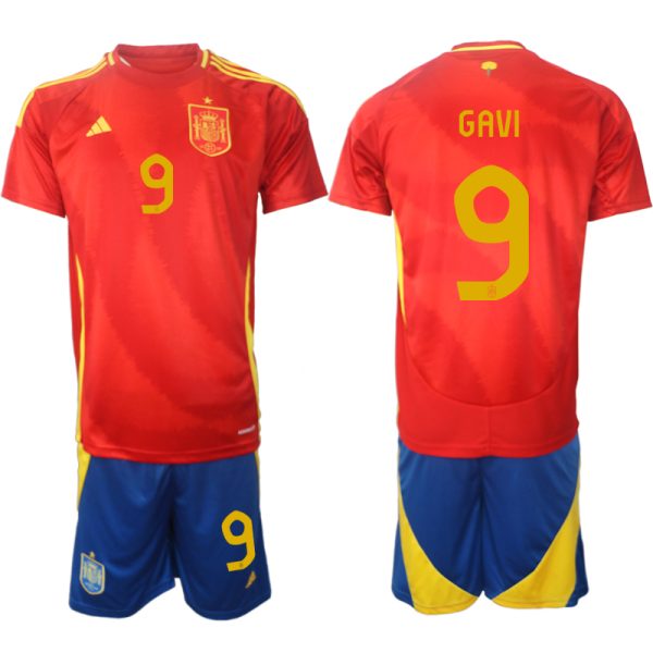 EK 2024 Spanje Voetbaltenue 2024/25 Gavi #9 Thuis tenue Korte Mouw (+ Korte broeken)