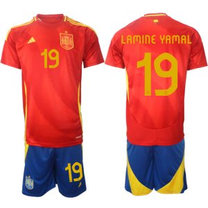 EK 2024 Spanje Voetbaltenue 2024/25 Lamine Yamal #19 Thuis tenue Korte Mouw (+ Korte broeken)