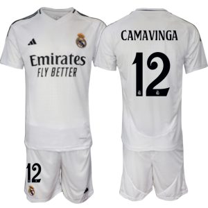 Goedkope Real Madrid Thuis tenue 2024/25 Eduardo Camavinga #12 Korte Mouw (+ Korte broeken) Kopen